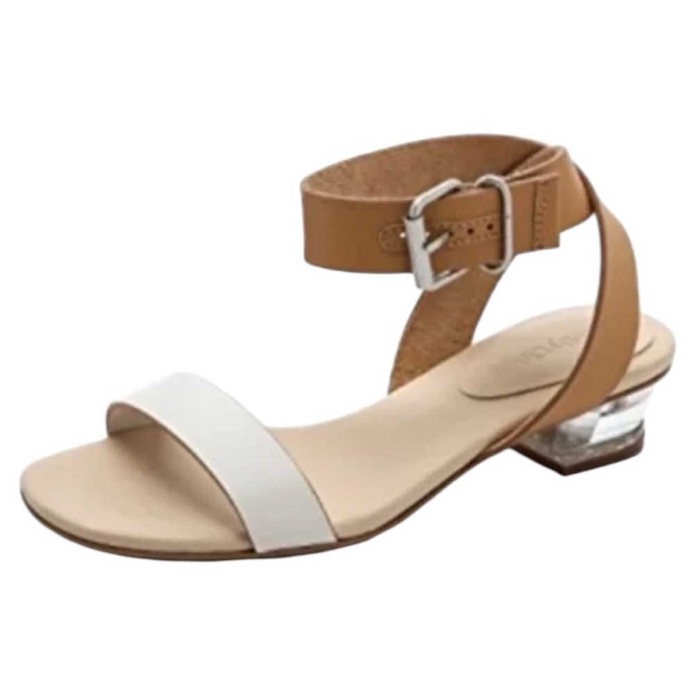 See By Chloe Tan and White Sandals with Ankle Strap and Acrylic Heel